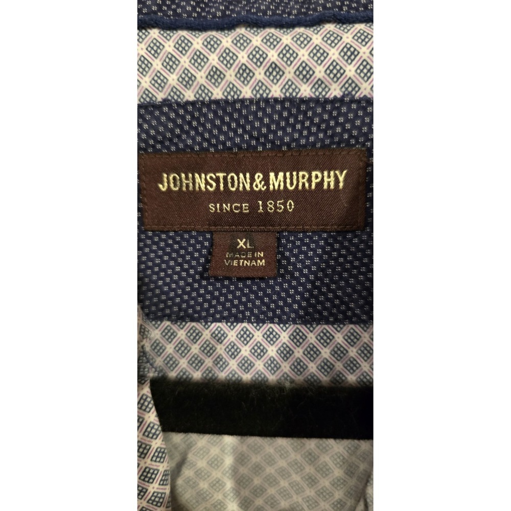Johnston Murphy Shirt Men XL Blue Check Button Up Flip Cuff Extreme Comfort - Picture 5 of 5